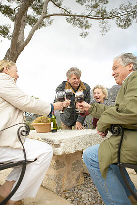 A group of seniors enjoy a wine tasting