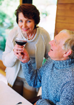 seniors at a wine tasting