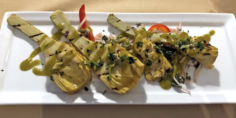 This tasty grilled Roman artichoke appetizer at Anoosh Bistro a while back was so good that Robin and his guests ordered seconds.